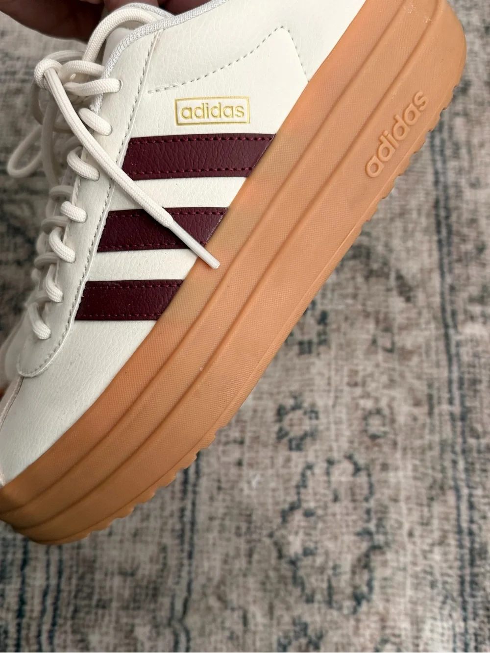Adidas Womens Vl Court Bold Sneaker Cream & Burgundy Platform Sneakers